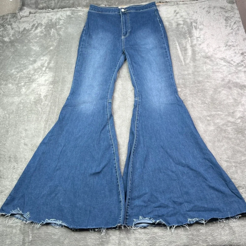 Free People Just Float On Flare Jeans Womens 30 Blue Solid Stretch Bell‎ Bottoms